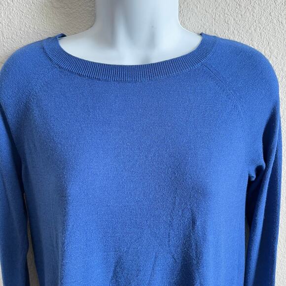 Halogen Blue Cashmere Blend Oversized Sweater Women's XS Relaxed Side Slit Knit - Picture 2 of 6